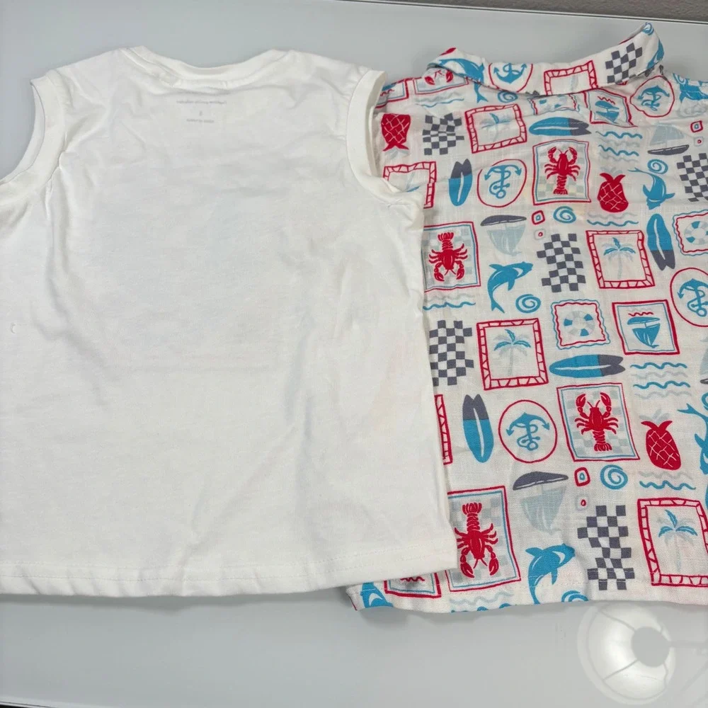 Stitch & Stone Boys Size 6 Blue White 3-Piece Shark Nautical Shirt Tank Set NEW